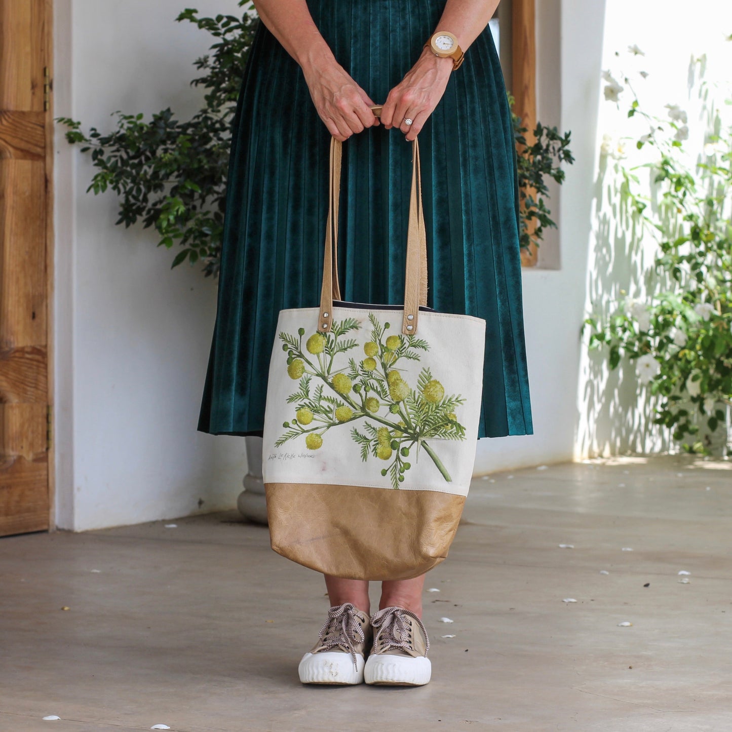 canvas and leather tote bag