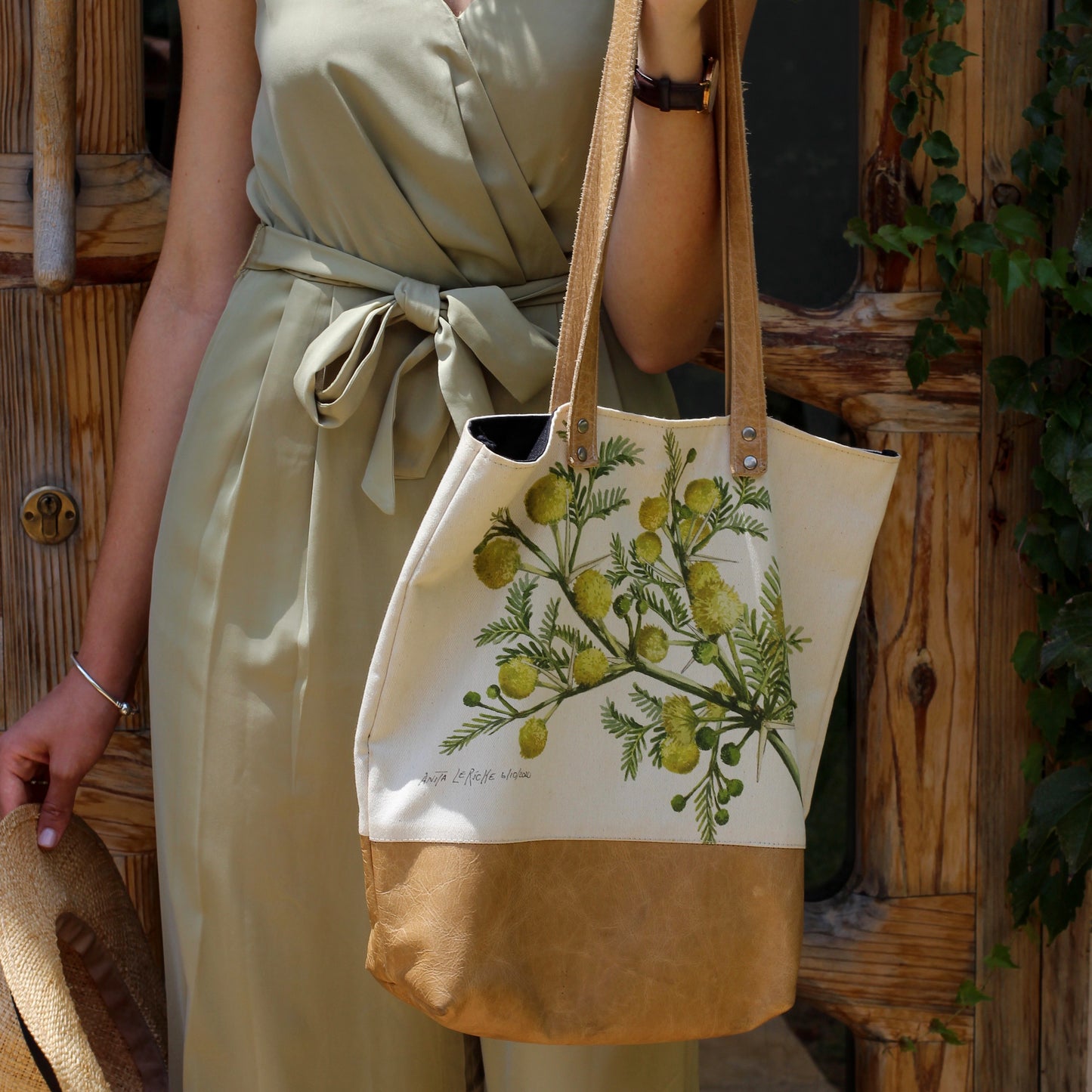 canvas and leather tote bag