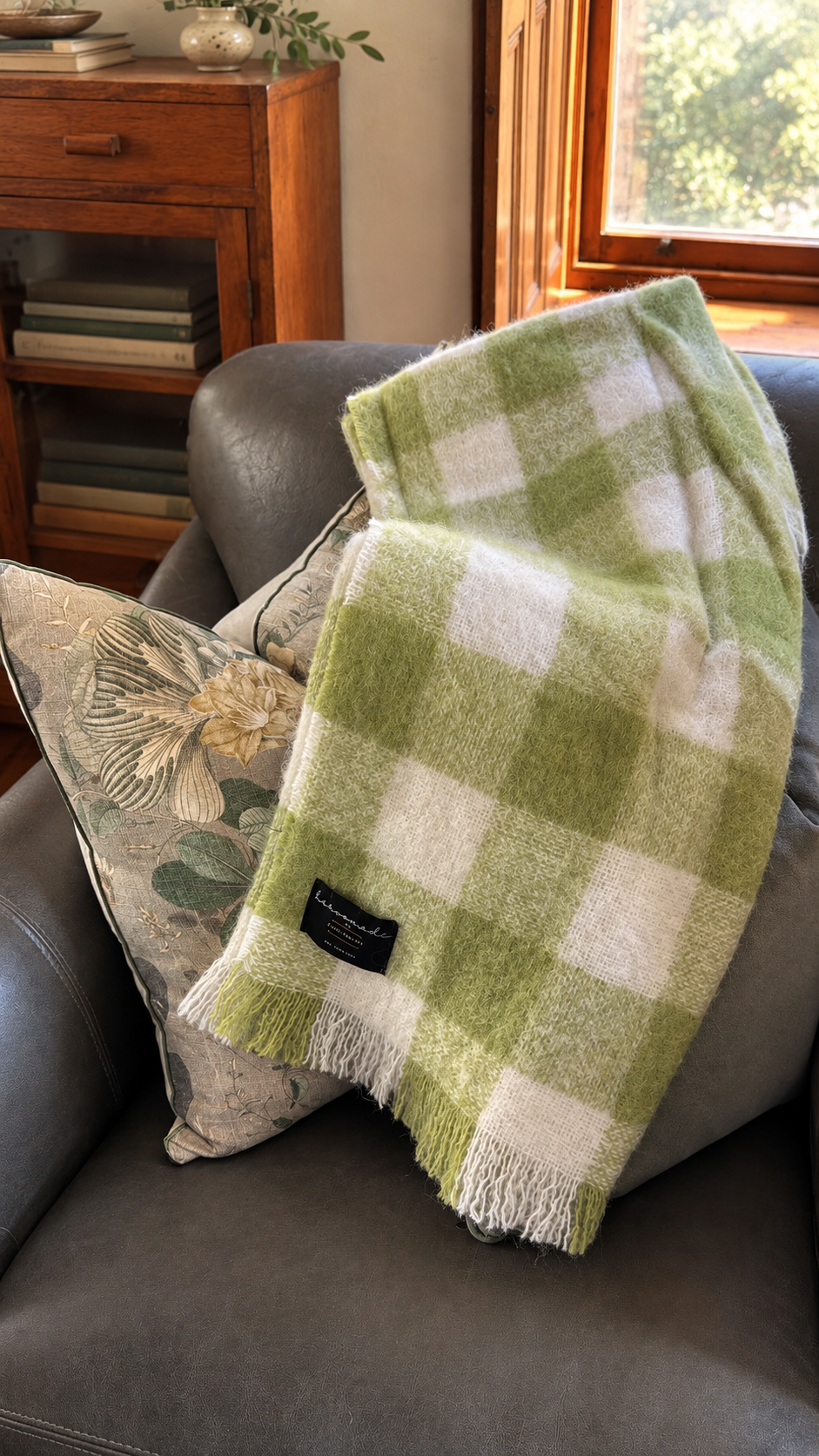 Somerreëns Green Gingham Mohair Baby Blanket